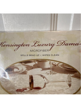 Kensington Damask Microfiber Ivory Oblong Tablecloth 60 x 84 in Stain Resistant